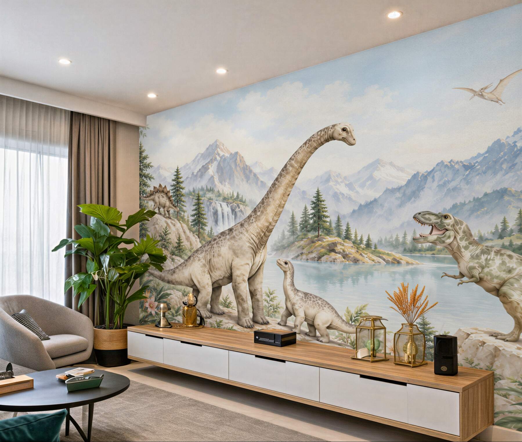 Fototapeta dinozaury w górskim krajobrazie