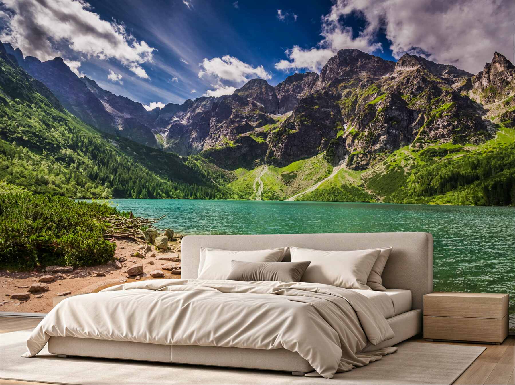 Fototapeta góry w pobliżu zielonego jeziora w letni dzień?v23