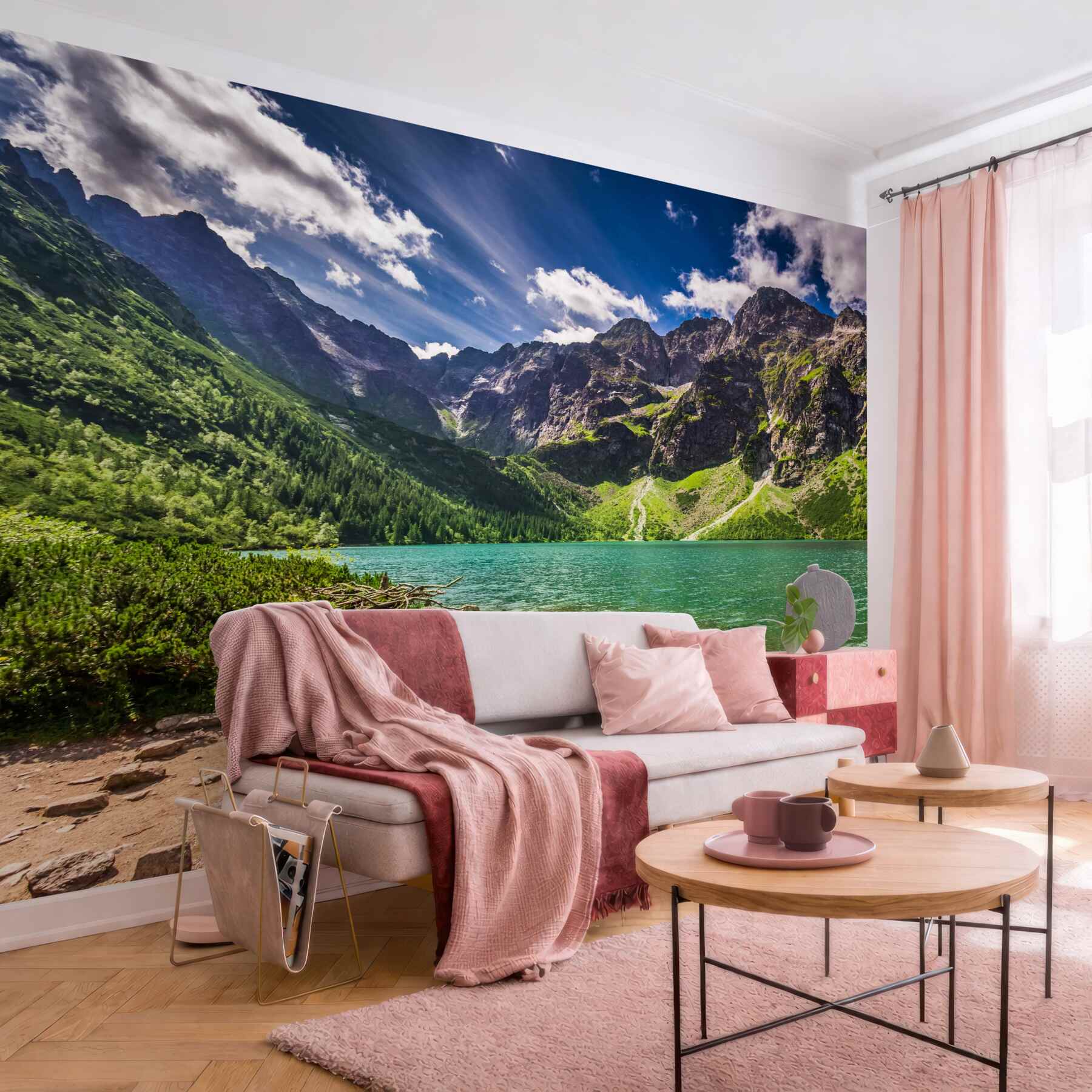 Fototapeta góry w pobliżu zielonego jeziora w letni dzień?v23