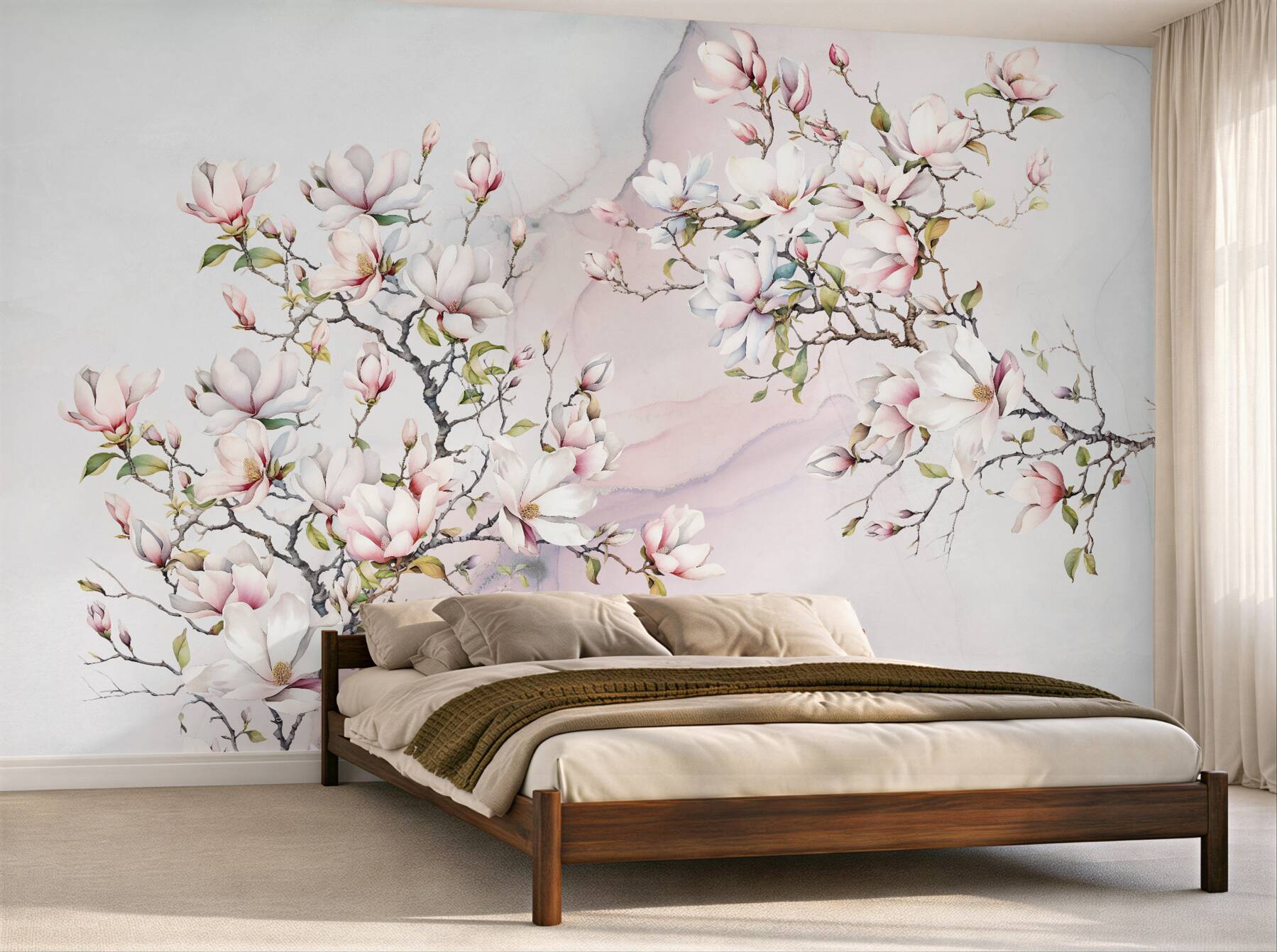 Fototapeta Piękne białe i różowe gałęzie magnolii?v23