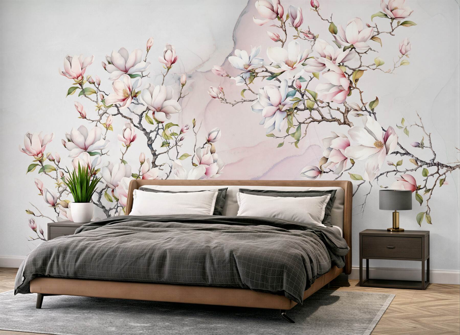 Fototapeta Piękne białe i różowe gałęzie magnolii?v23