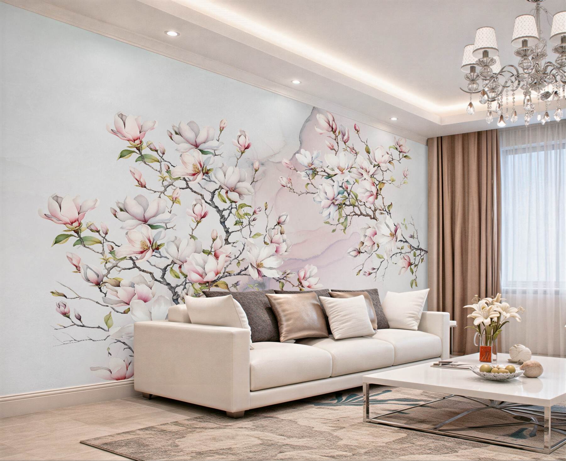 Fototapeta Piękne białe i różowe gałęzie magnolii?v23