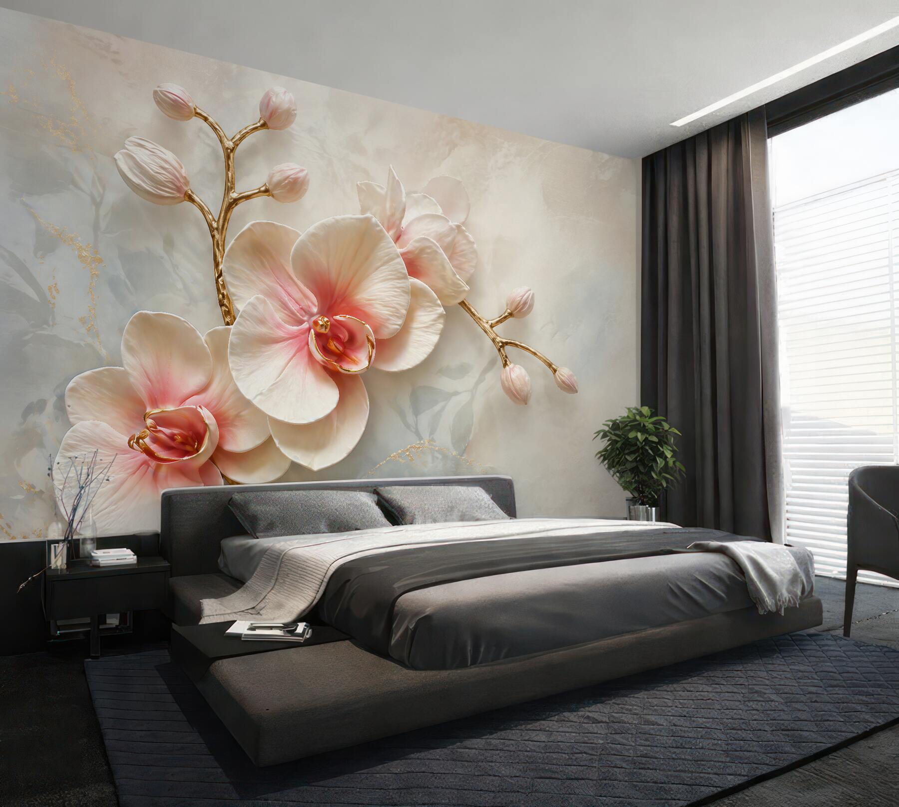 Fototapeta Pudrowa Orchidea ze Złotymi Gałązkami?v23