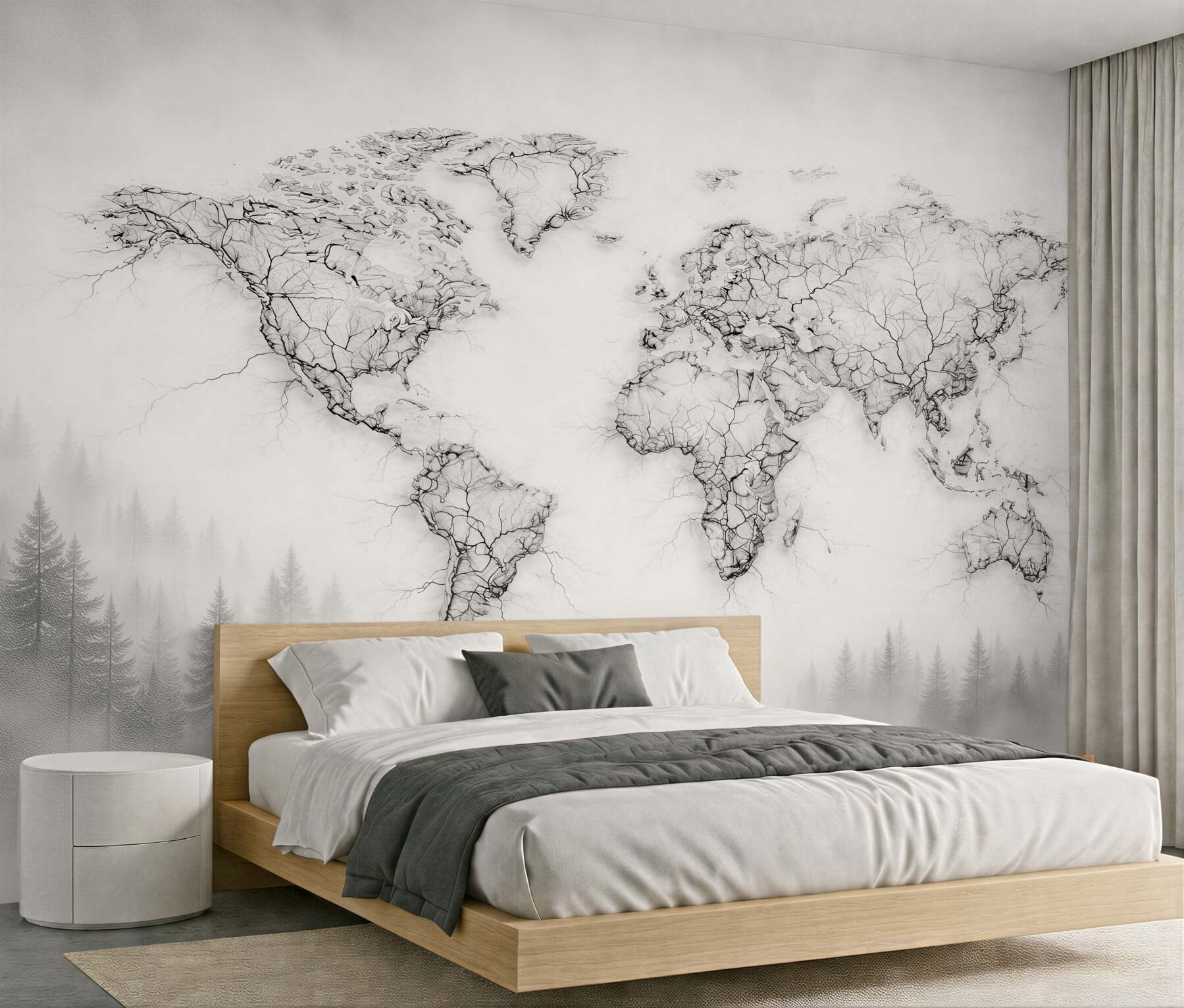 Fototapeta mapa świata z leśną mgłą