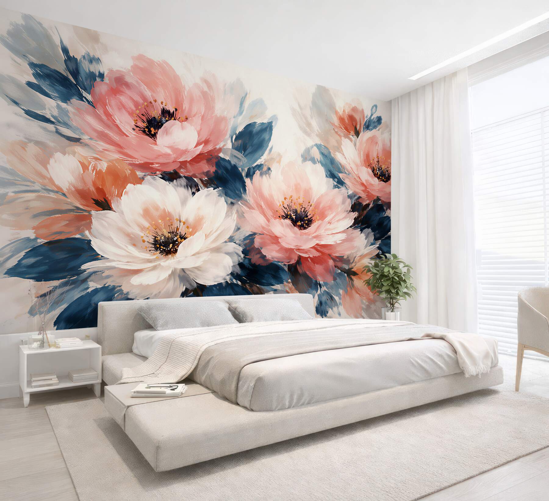Fototapeta akwarelowe peonie w błękicie