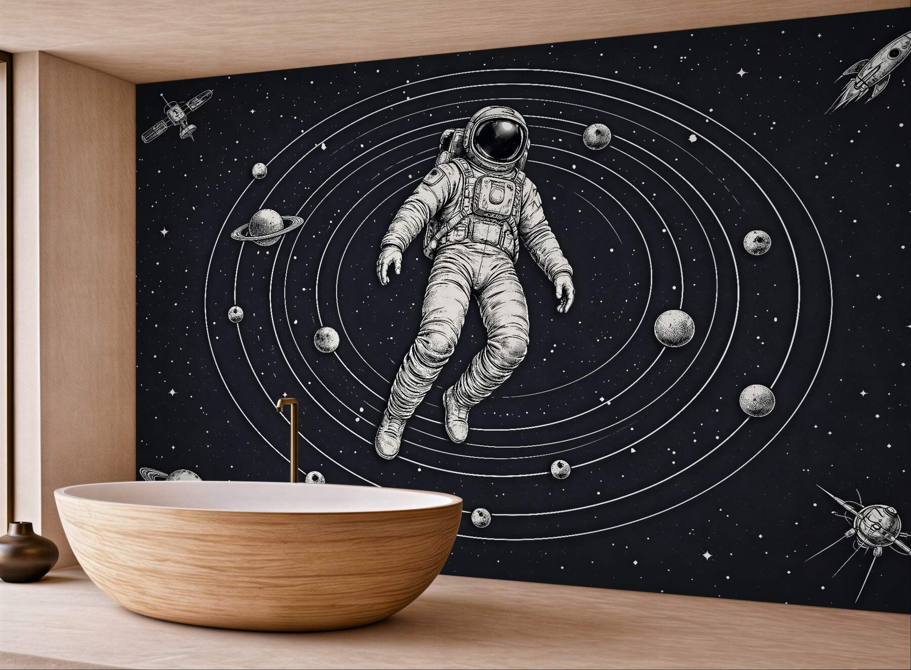 Fototapeta astronauta wśród planet retro?v23