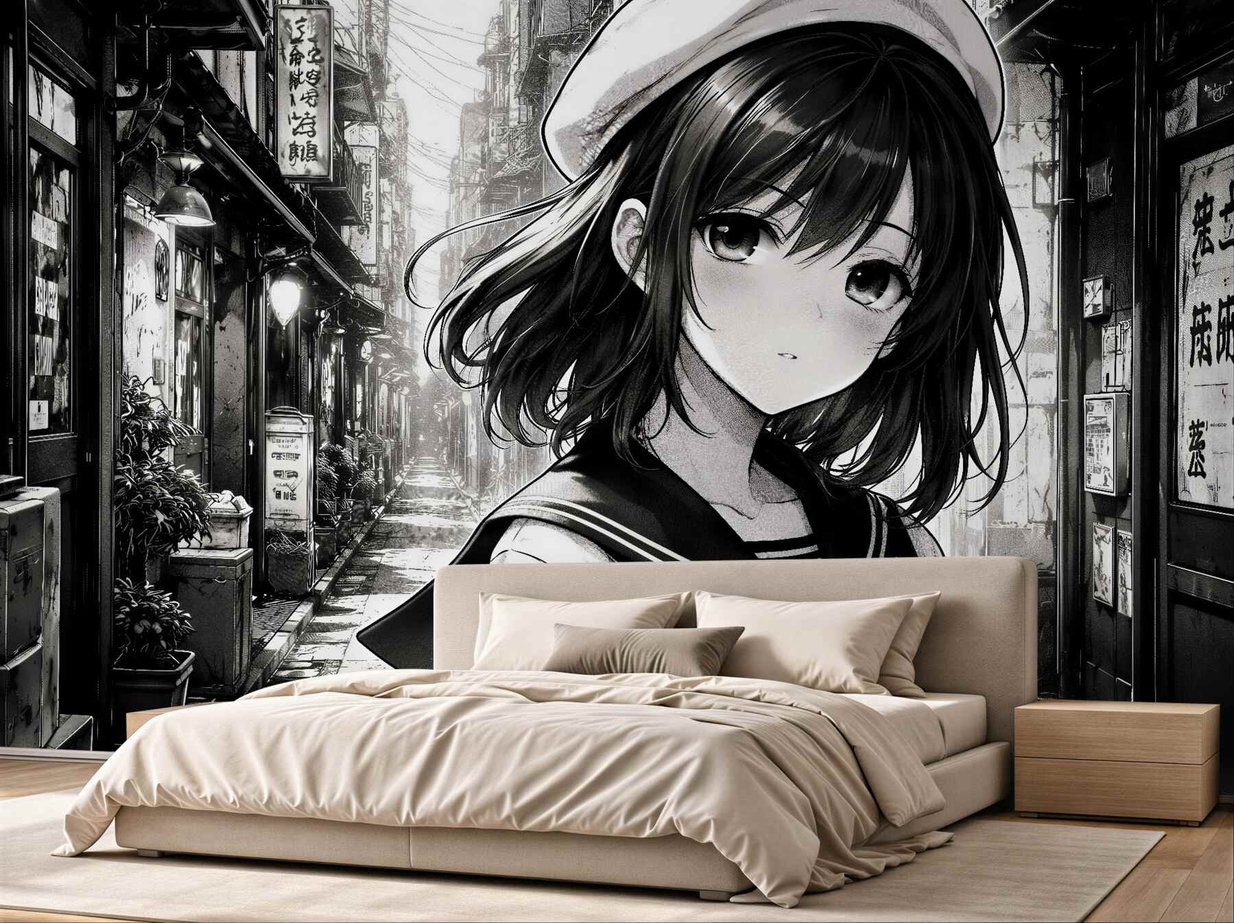 Fototapeta manga dziewczyna w miejskiej uliczce?v23