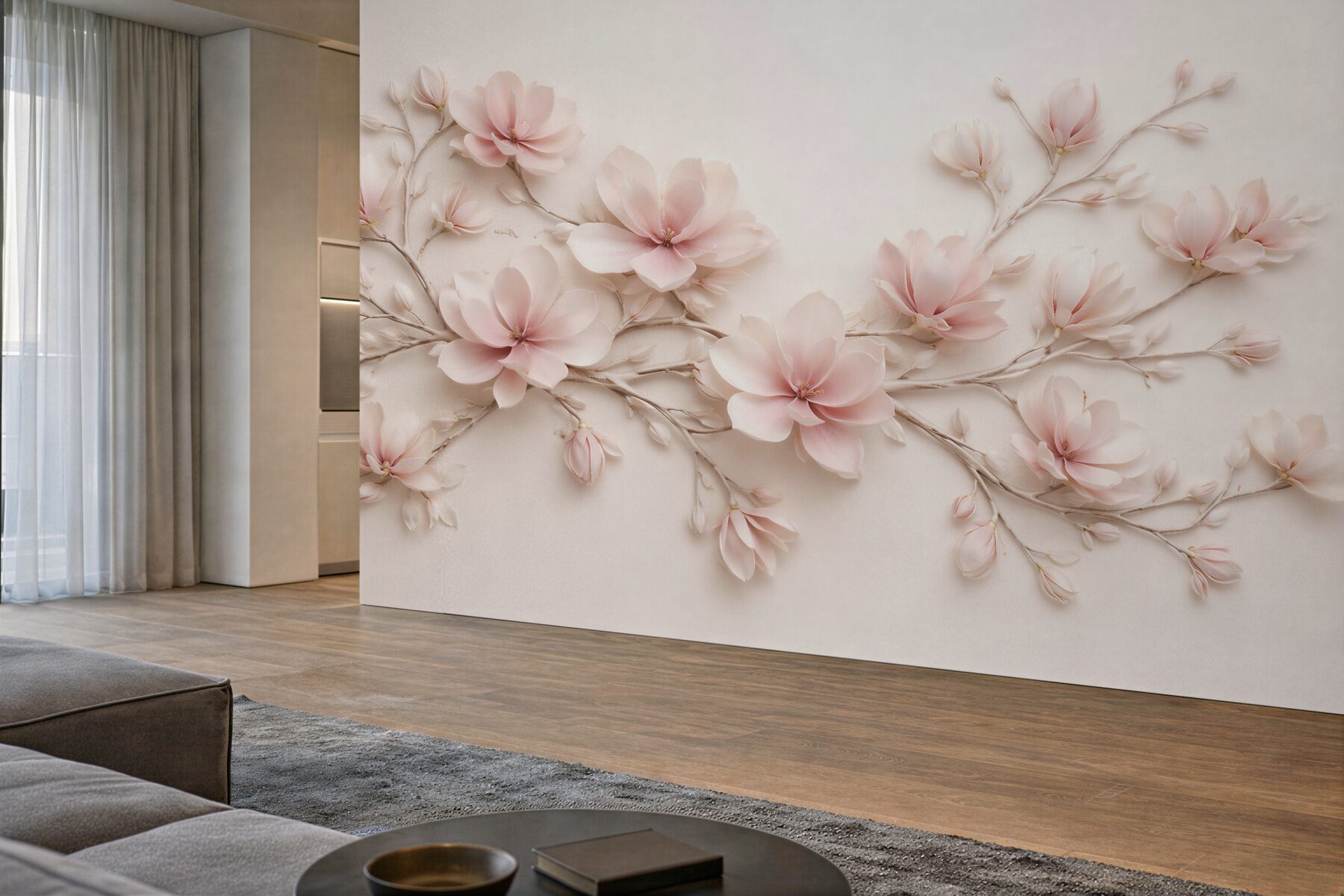 Fototapeta pudrowa magnolia na delikatnych gałązkach