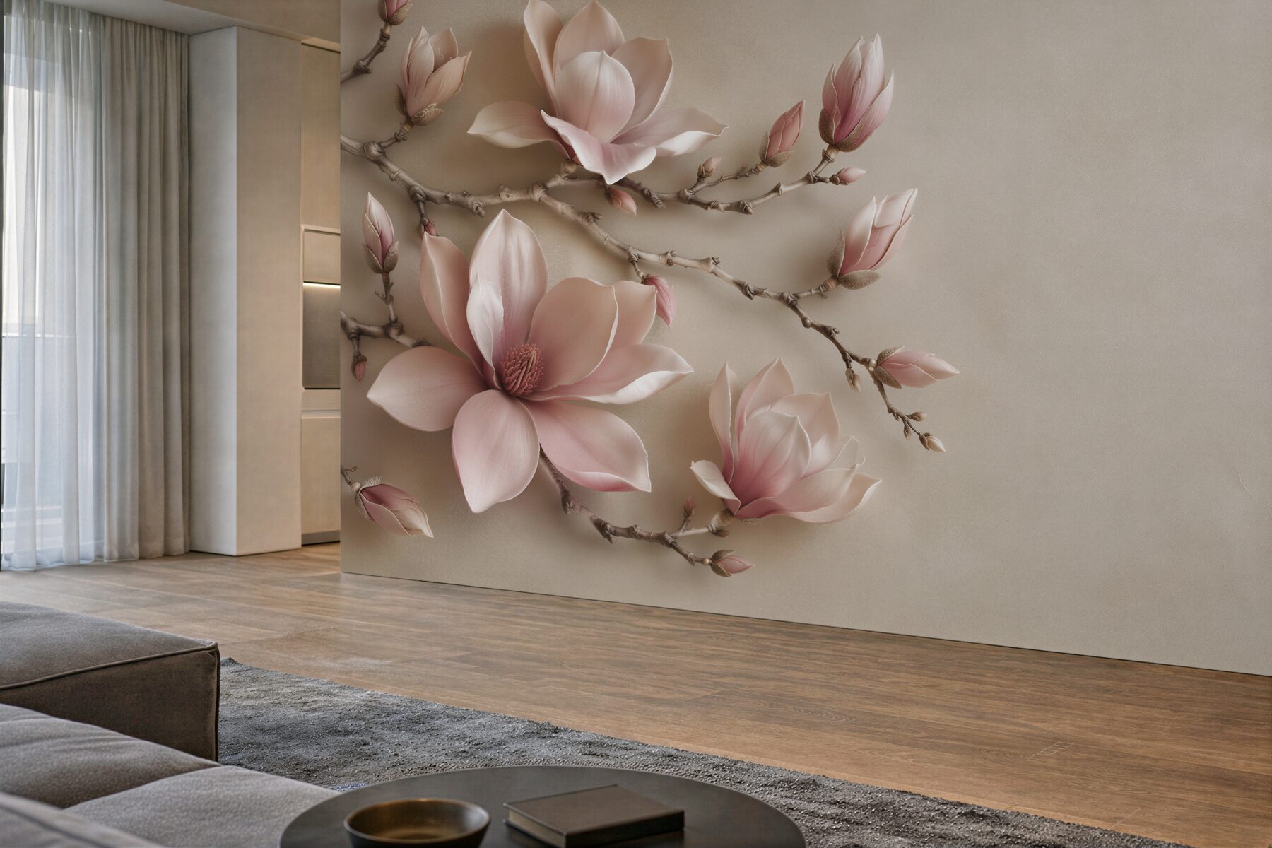 Fototapeta pudrowa magnolia na gałęziach