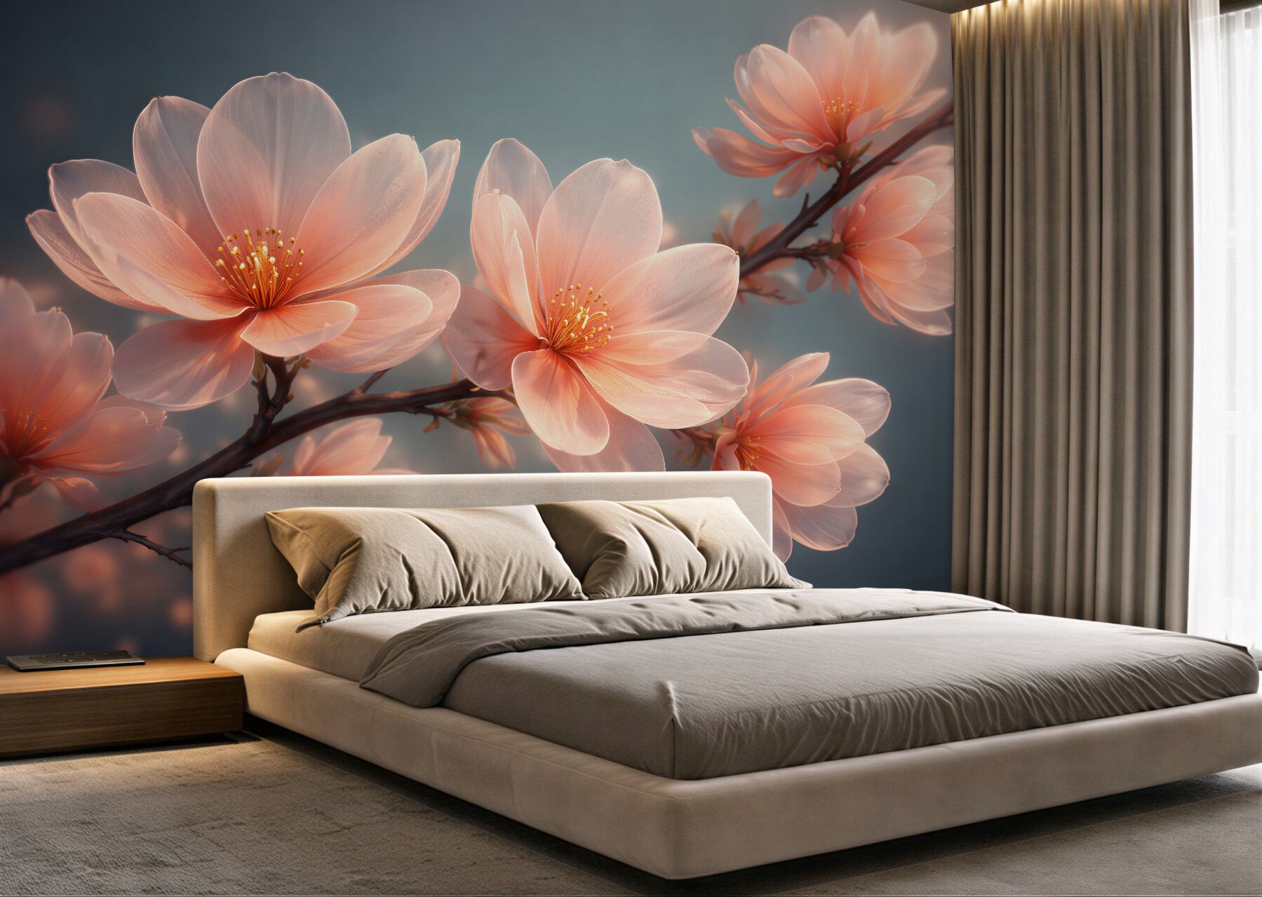 Fototapeta Świetliste kwiaty magnolii o świcie