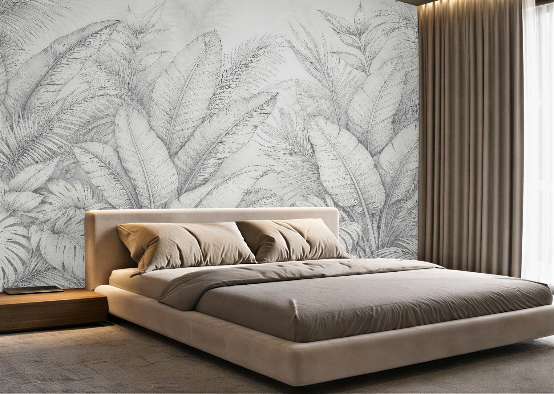 Fototapeta tropikalne liście w jasnym szkicu