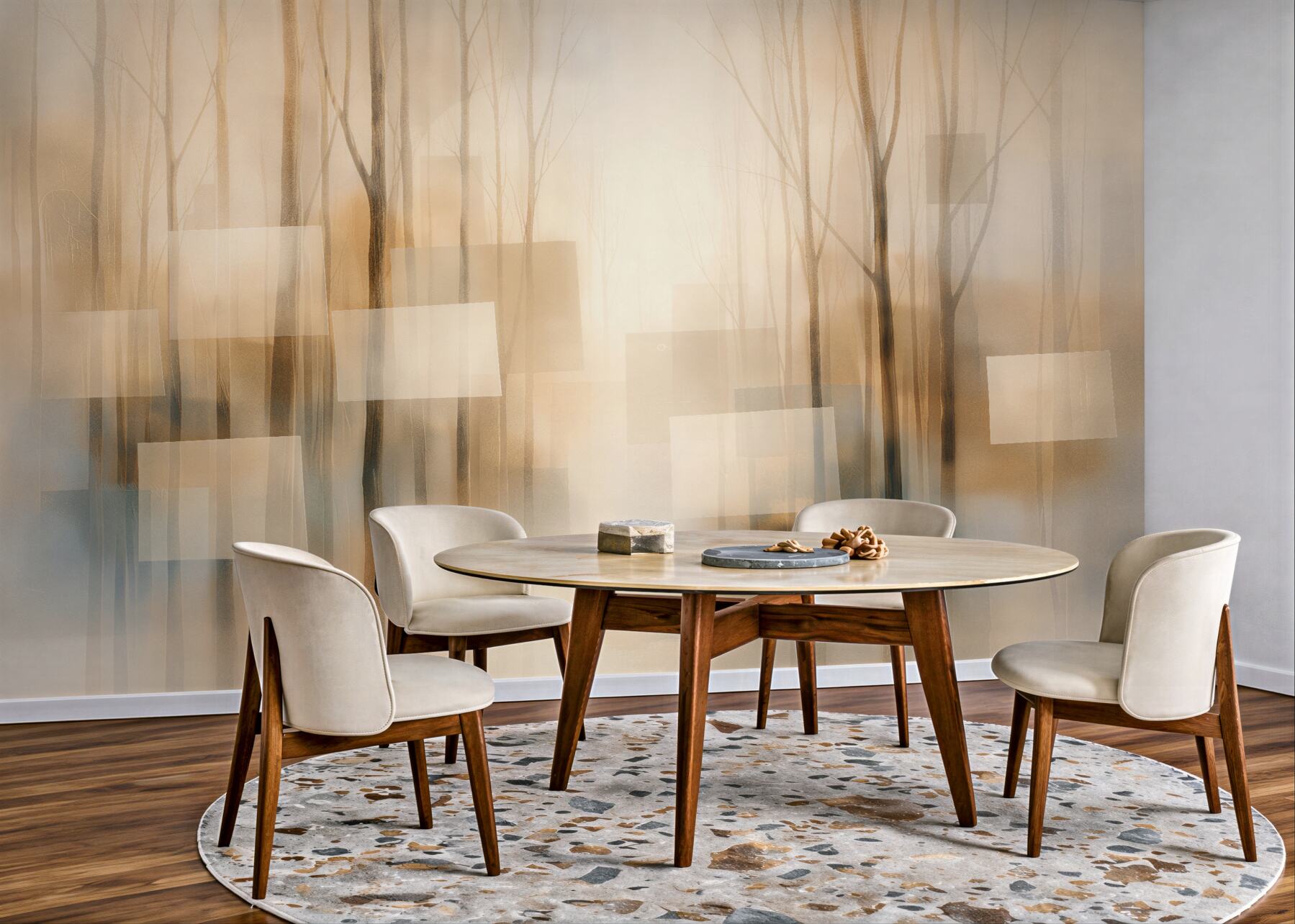 Fototapeta abstrakcyjny las w ciepłej mgle