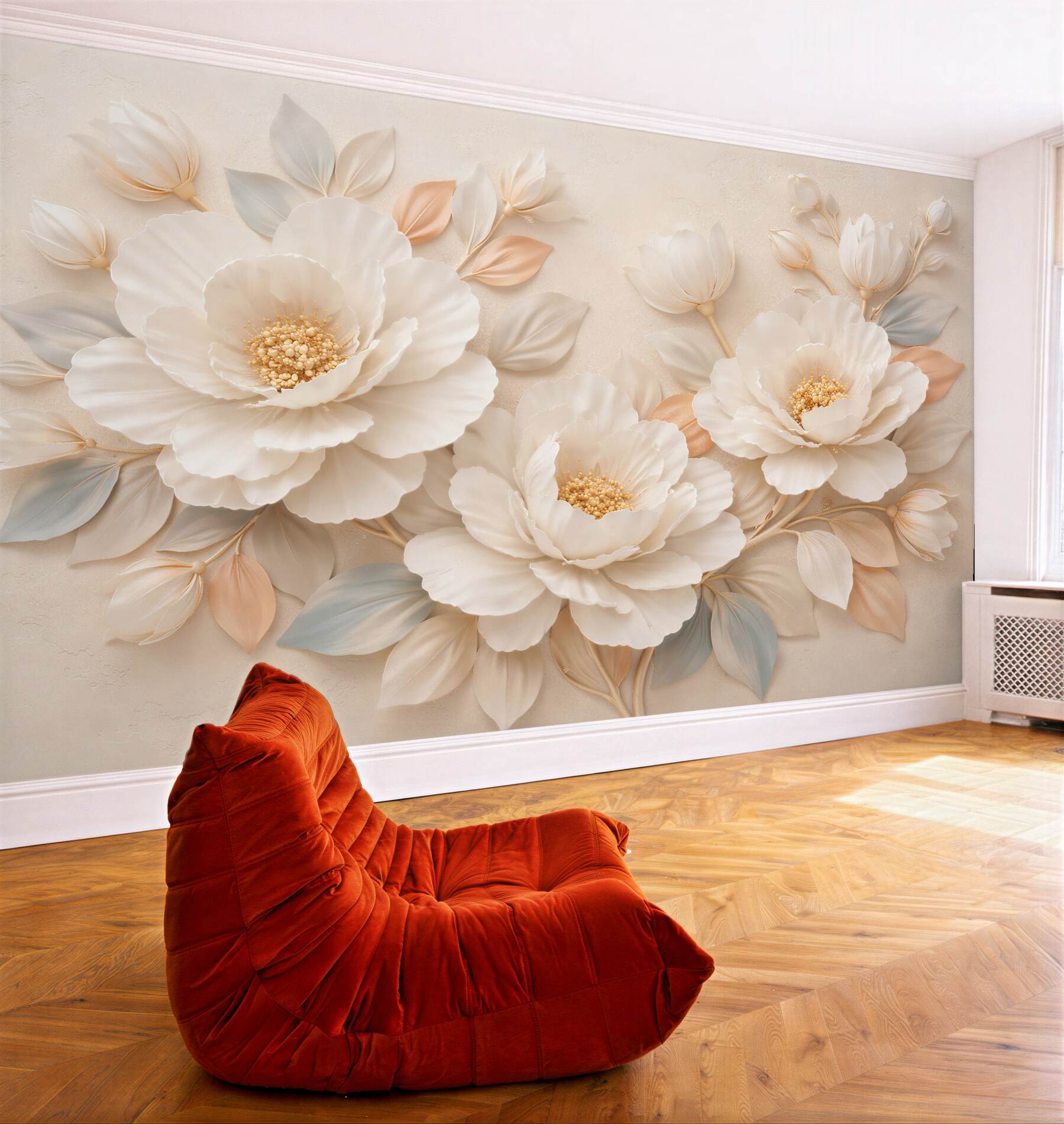 Fototapeta kremowe kwiaty 3d elegancja