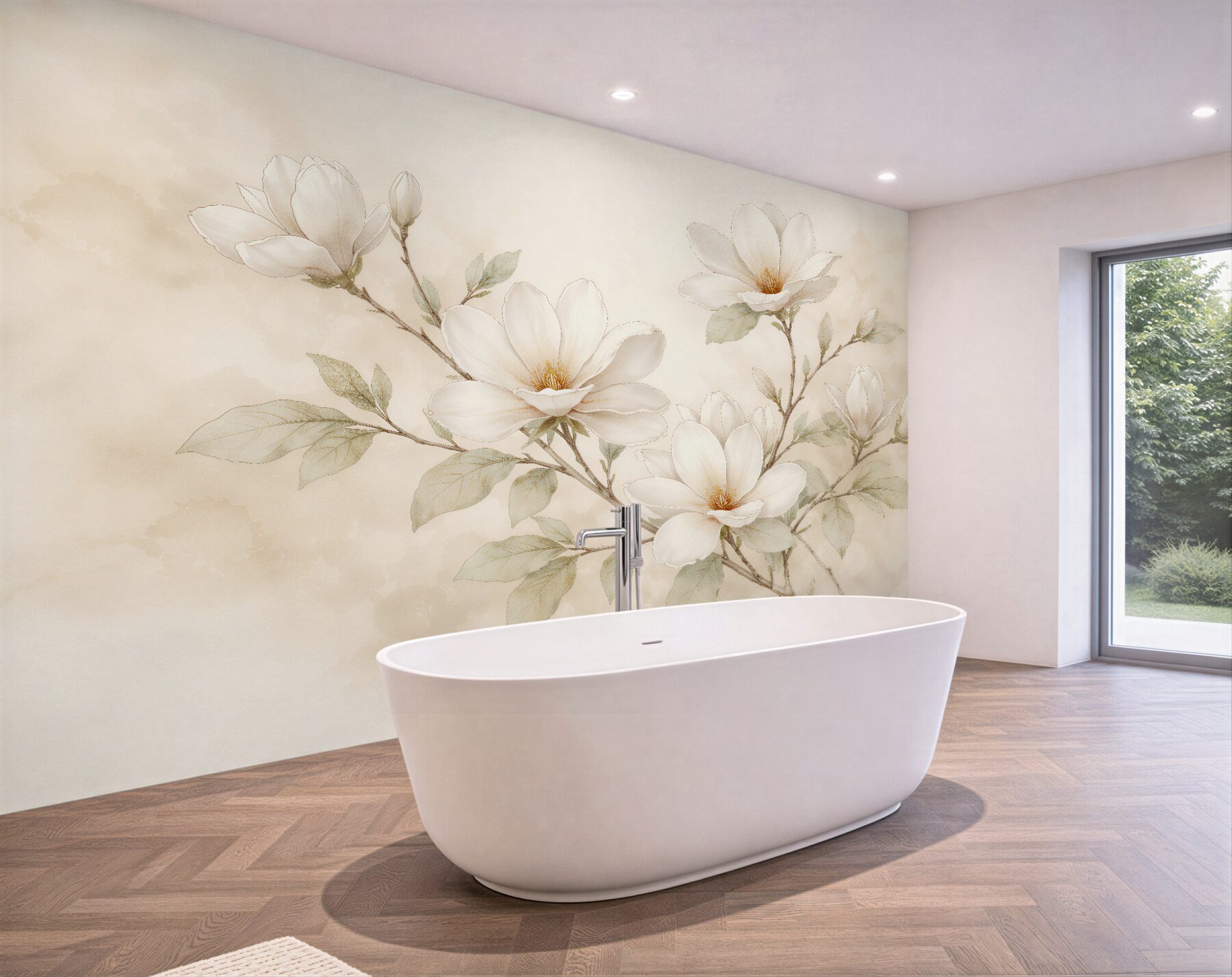 Fototapeta kremowa magnolia w delikatnym rozkwicie