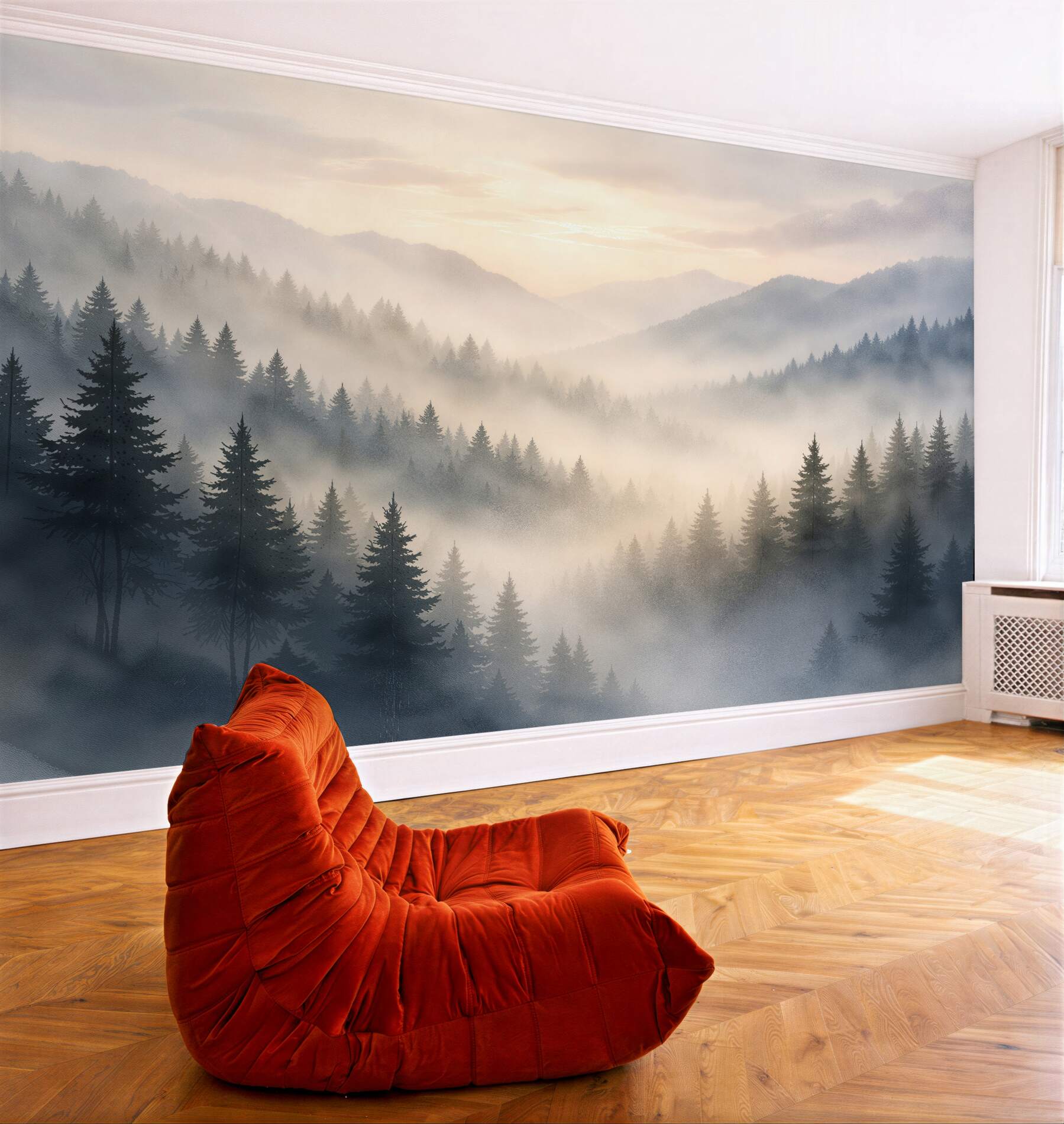 Fototapeta Świt nad lasem we mgle
