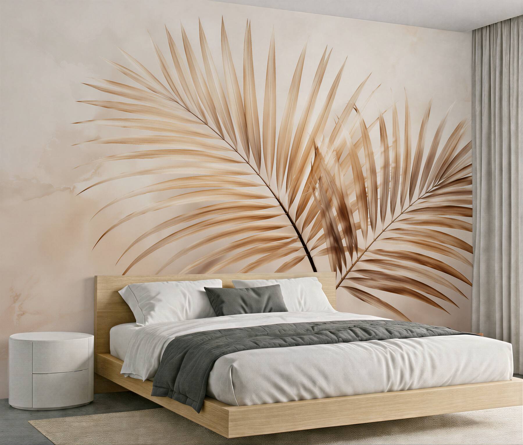 Fototapeta złote liście palmy w beżu