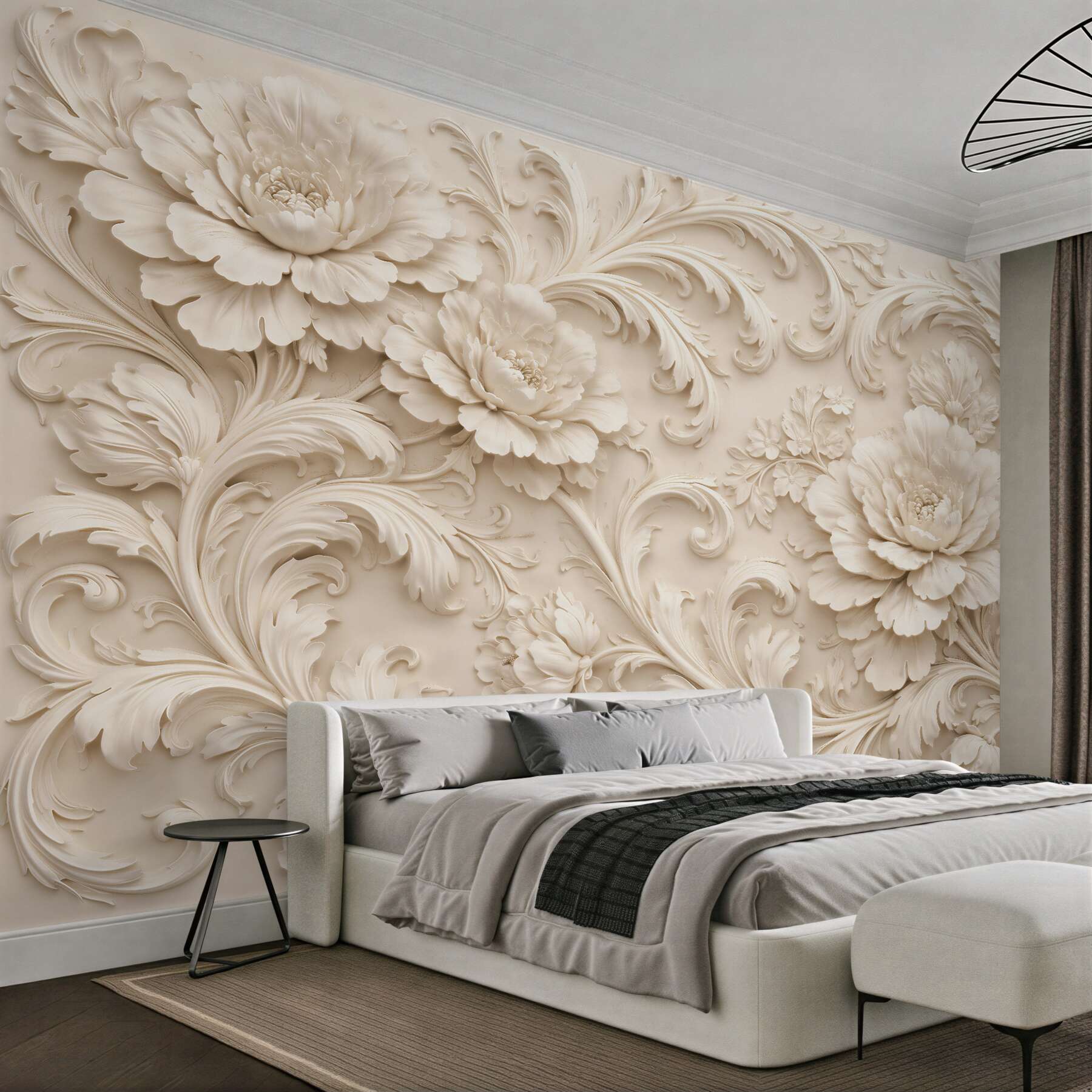 Fototapeta kremowe piwonie w ornamentach 3d