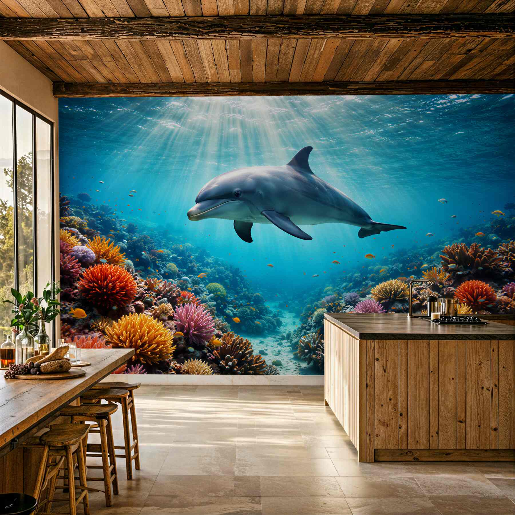Fototapeta delfin w kolorowej rafie