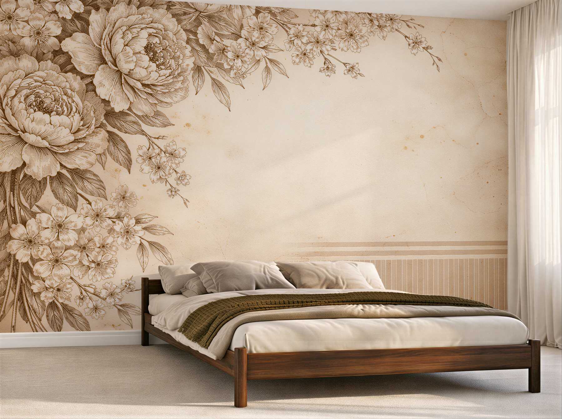 Fototapeta sepiowe peonie w eleganckim rysunku