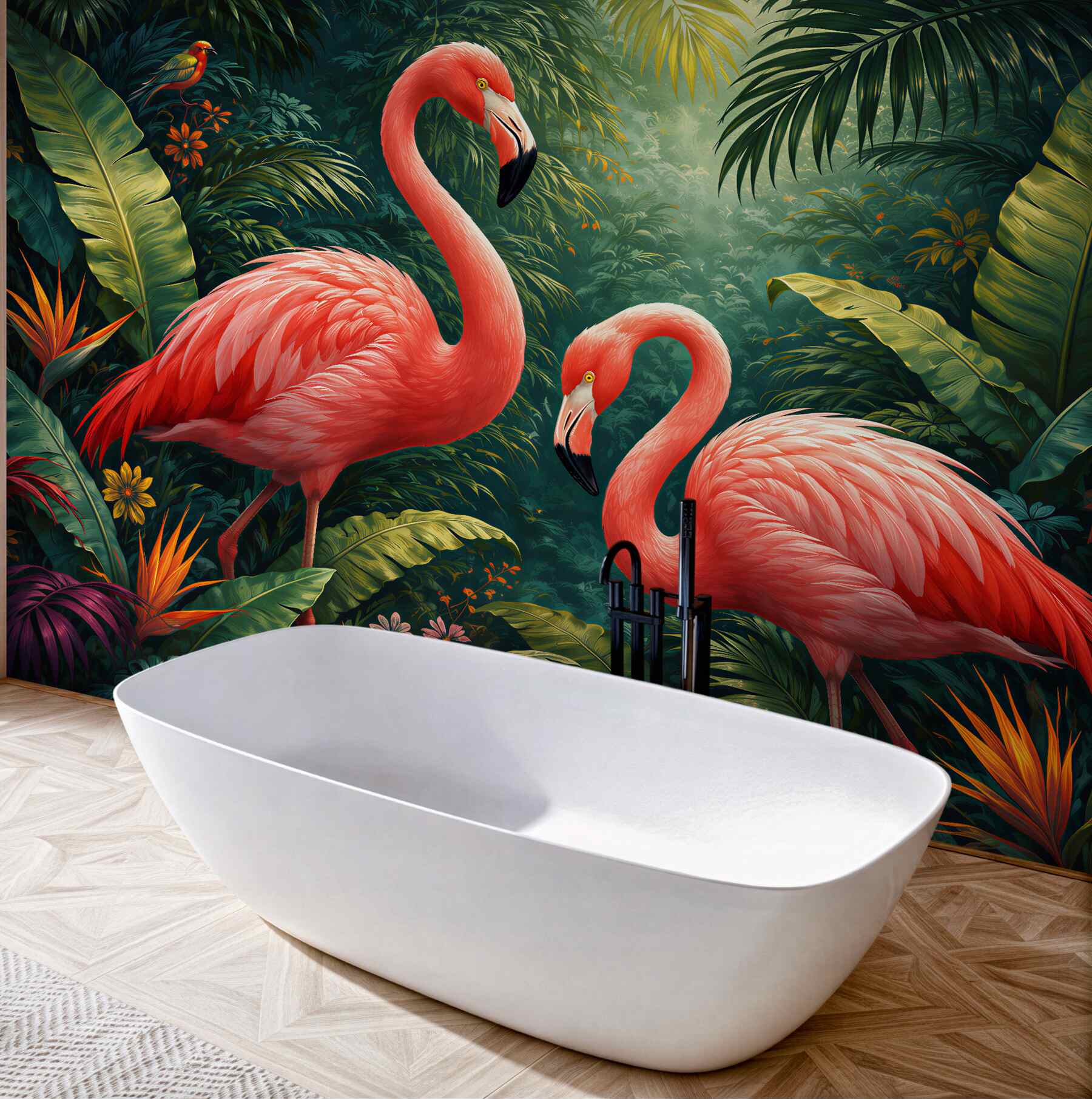Fototapeta różowe flamingi w tropikalnej dżungli