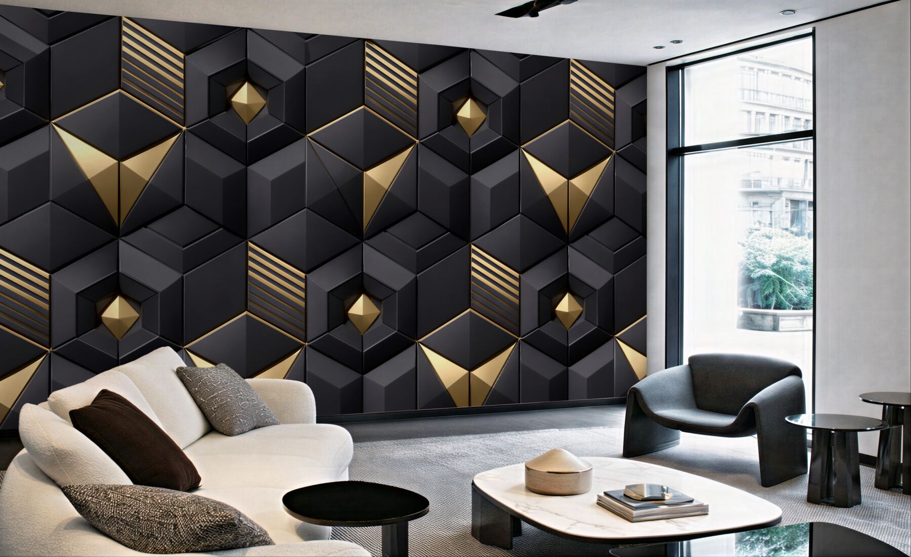 Fototapeta czarno-złota geometryczna elegancja 3d